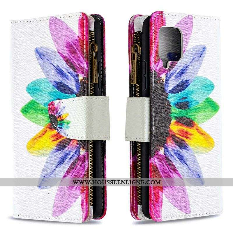 Housse Samsung Galaxy A42 5G Poche Zippée Fleur