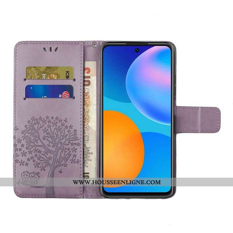 Housse Samsung Galaxy A52 4G / A52 5G / A52s 5G Arbre et Hiboux à Lanière