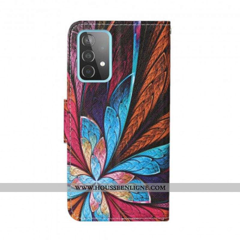 Housse Samsung Galaxy A52 4G / A52 5G / A52s 5G Feuilles Colorées avec Lanière