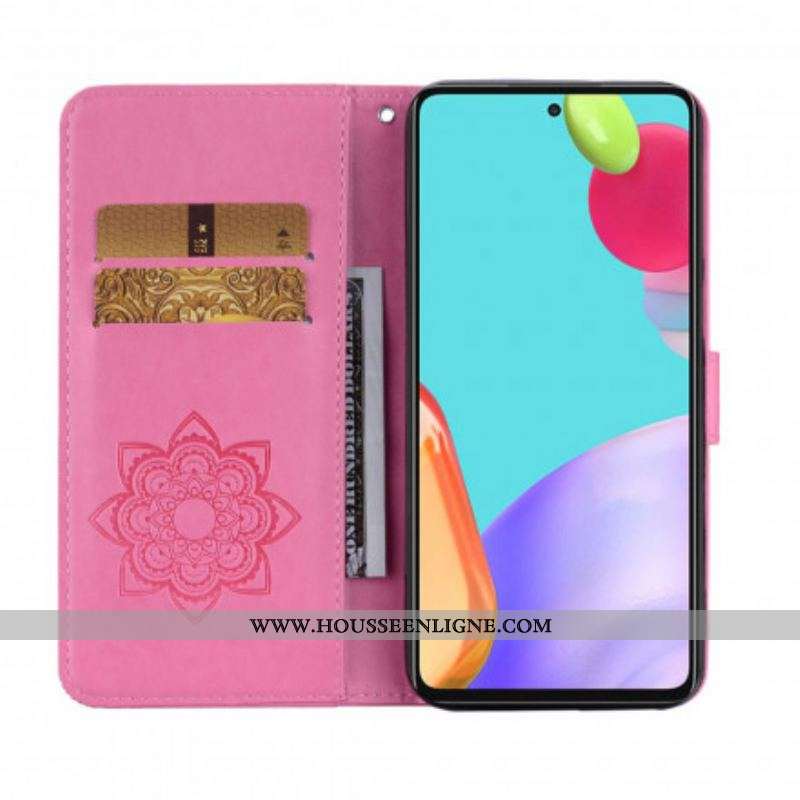 Housse Samsung Galaxy A52 4G / A52 5G / A52s 5G Hibou Mandala et Lanière