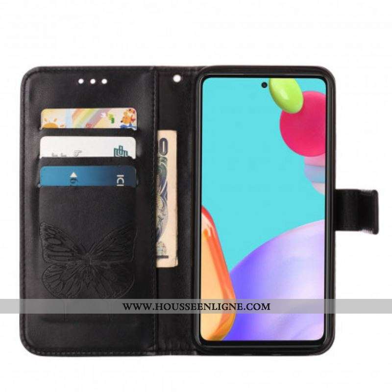 Housse Samsung Galaxy A52 4G / A52 5G / A52s 5G Papillon Design avec Lanière