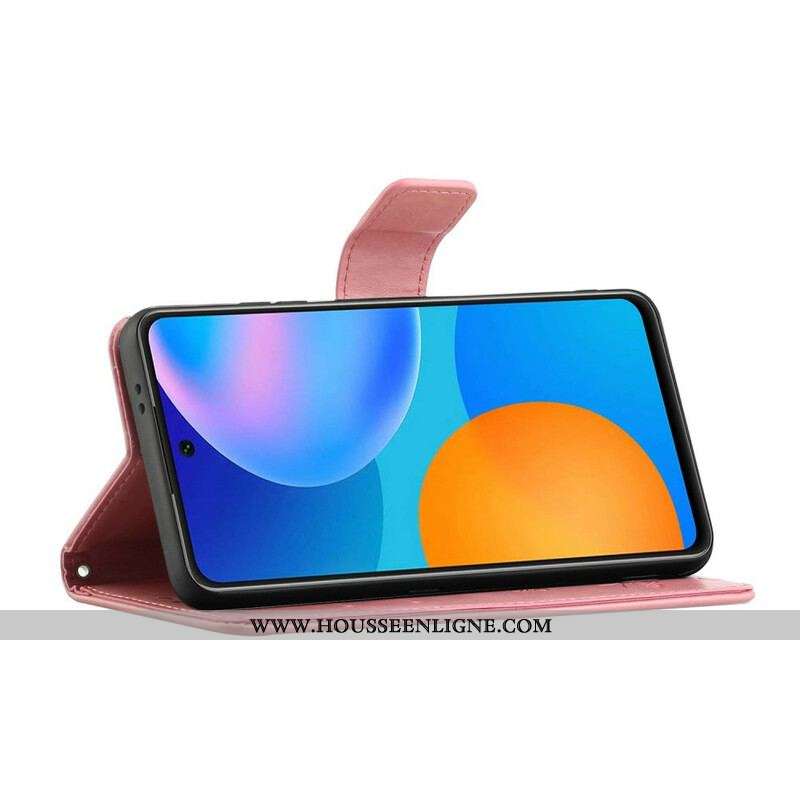 Housse Samsung Galaxy A52 4G / A52 5G / A52s 5G Papillons Et Fleurs À Lanière