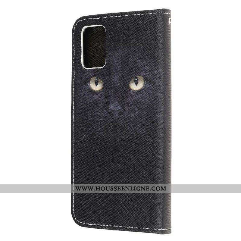 Housse Samsung Galaxy A52 4G / A52 5G / A52s 5G Yeux de Chat Noir à Lanière