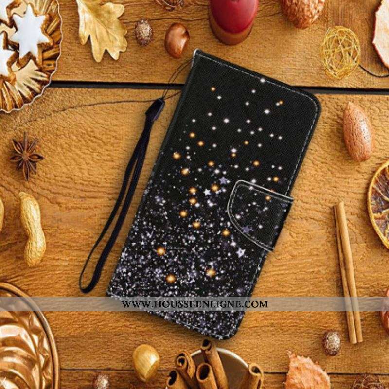 Housse Samsung Galaxy A52 4G / A52 5G / A52s 5G Étoiles et Paillettes avec Lanière