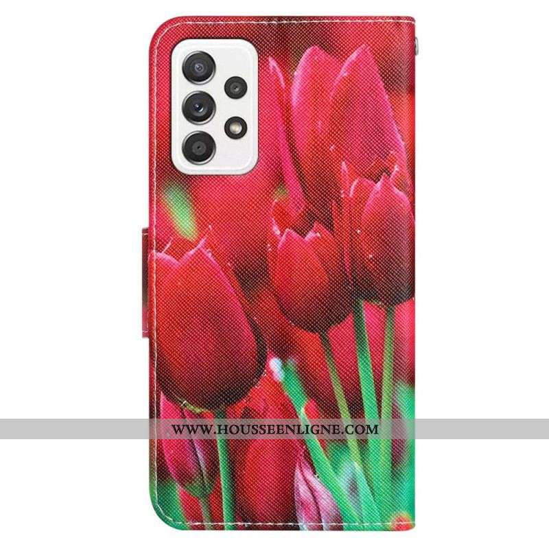 Housse Samsung Galaxy A53 5G Fleurs à Lanière