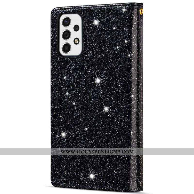 Housse Samsung Galaxy A53 5G Paillettes Portefeuille Zip