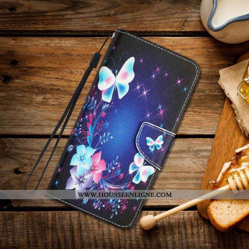 Housse Samsung Galaxy A53 5G Papillons Féériques à Lanière