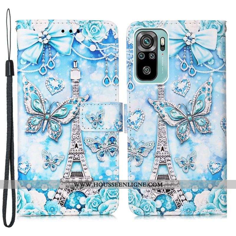 Housse Samsung Galaxy A53 5G Tour Eiffel Papillons à Lanière