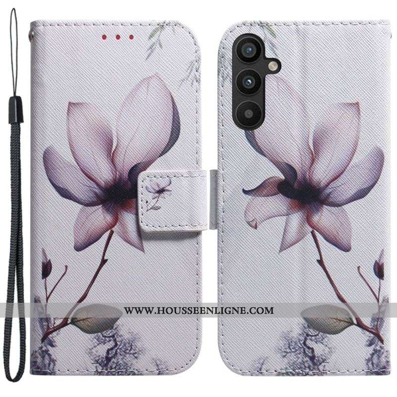 Housse Samsung Galaxy A54 5G Fleur Vintage à Lanière