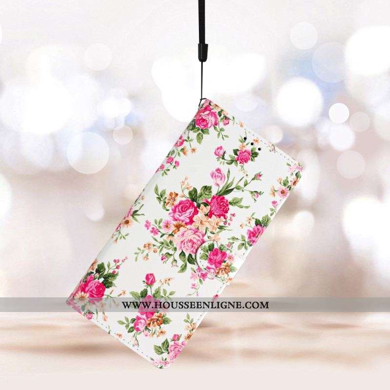 Housse Samsung Galaxy A54 5G Fleurs Liberty à Lanière