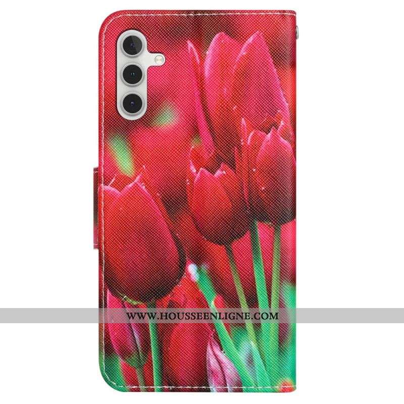 Housse Samsung Galaxy A54 5G Fleurs à Lanière