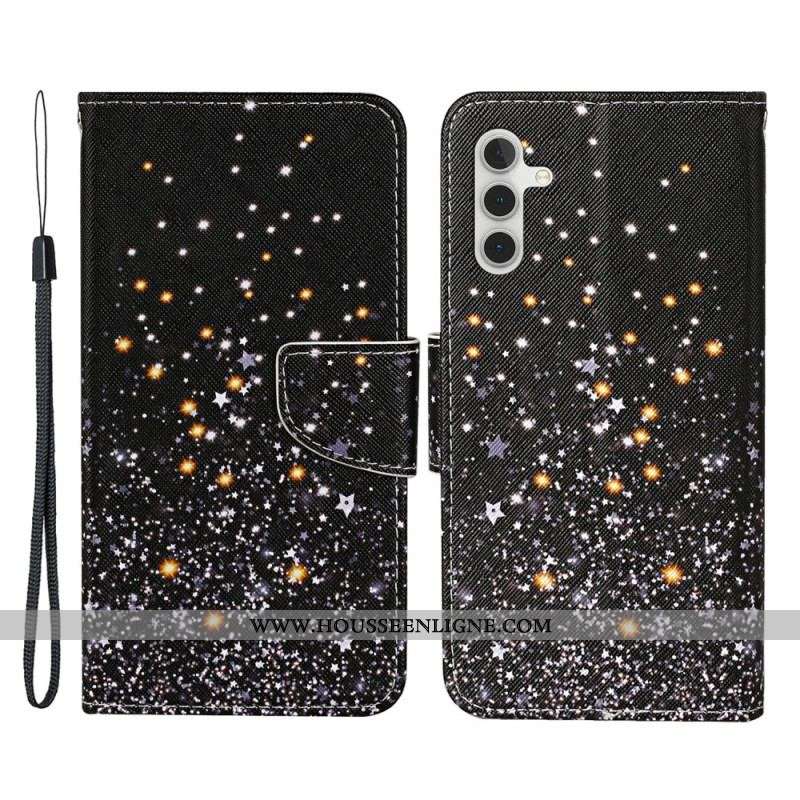 Housse Samsung Galaxy A54 5G Fond Noir et Paillettes à Lanière