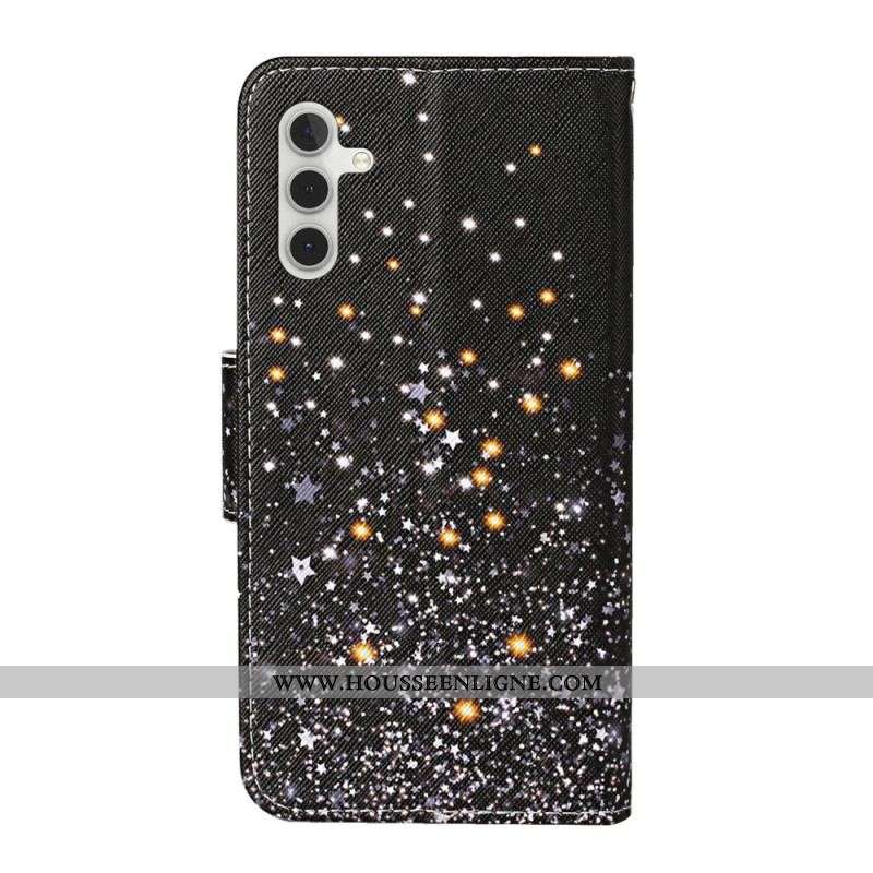 Housse Samsung Galaxy A54 5G Fond Noir et Paillettes à Lanière