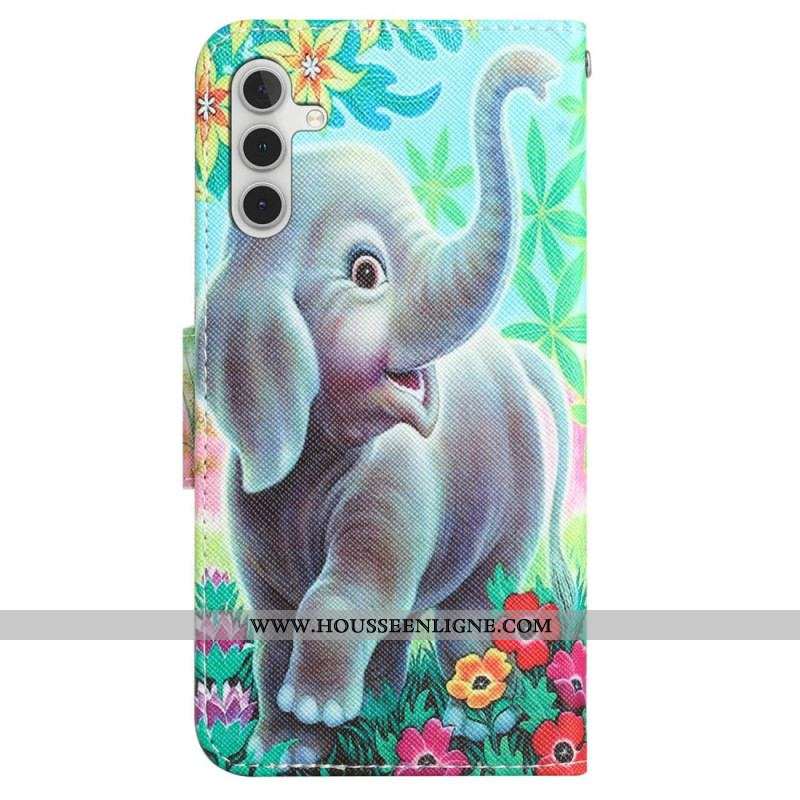 Housse Samsung Galaxy A54 5G Joyeux Éléphant à Lanière