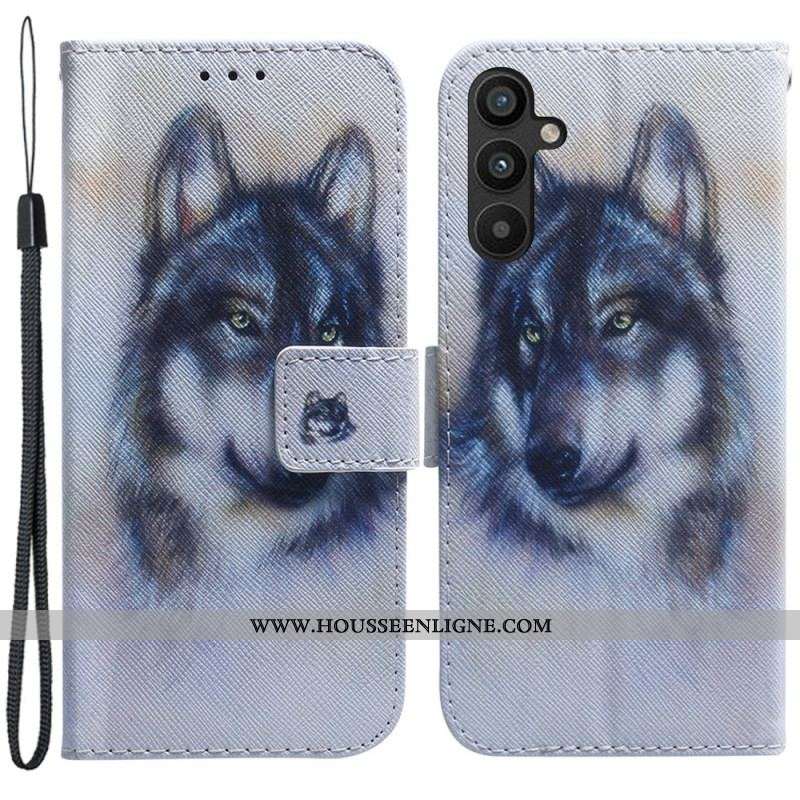 Housse Samsung Galaxy A54 5G Loup Aquarelle à Lanière