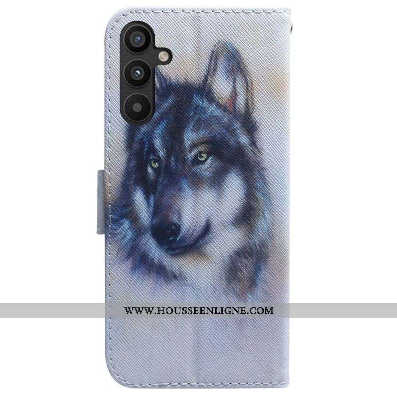 Housse Samsung Galaxy A54 5G Loup Aquarelle à Lanière