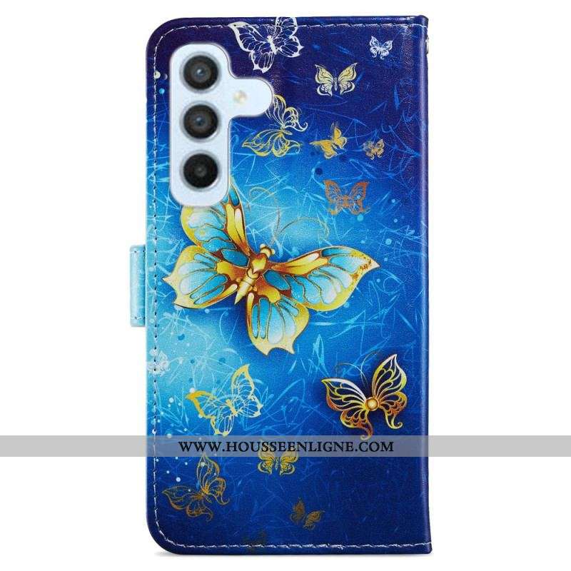 Housse Samsung Galaxy A54 5G Papillons Dorés à Lanière