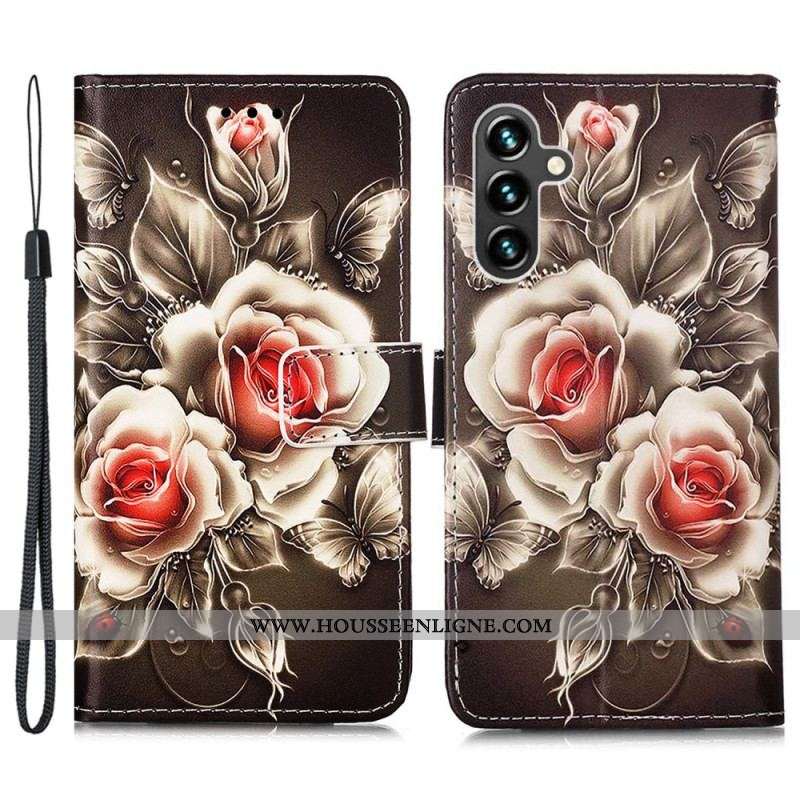 Housse Samsung Galaxy A54 5G Roses à Lanière