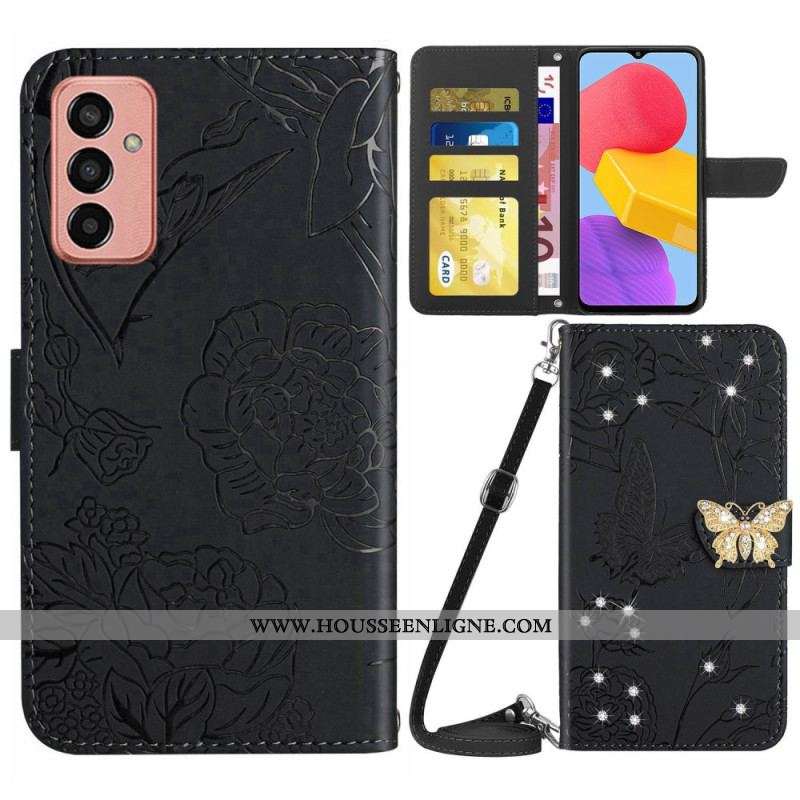 Housse Samsung Galaxy M13 Papillon Breloque et Bandoulière