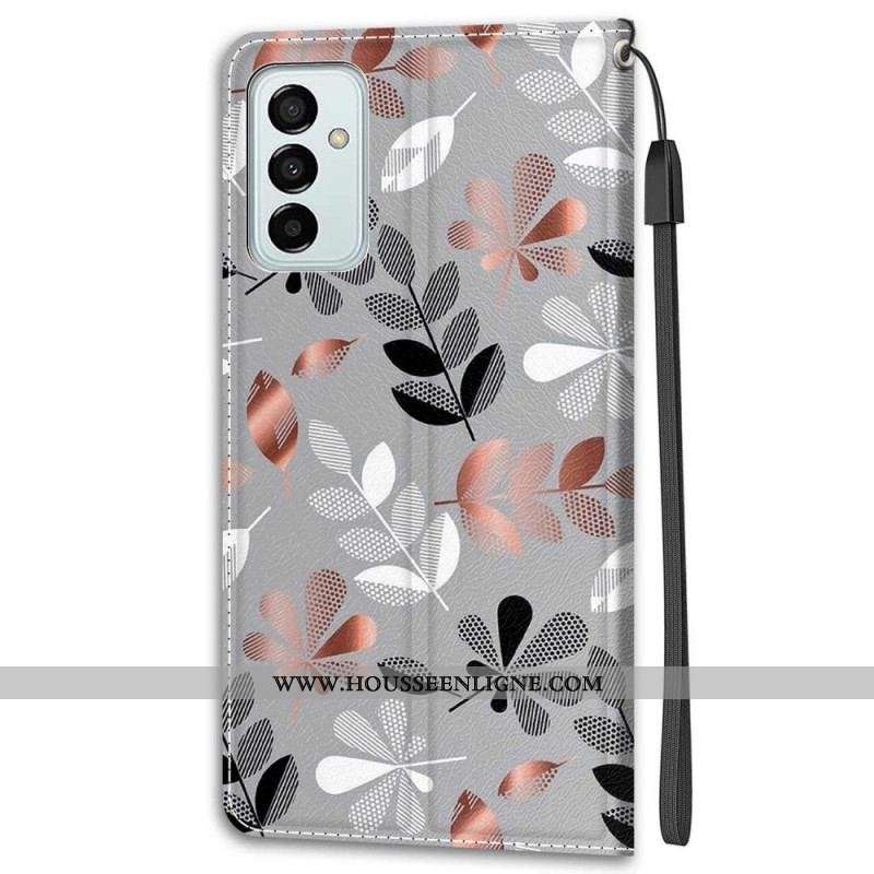 Housse Samsung Galaxy M23 5G Feuilles avec Lanière