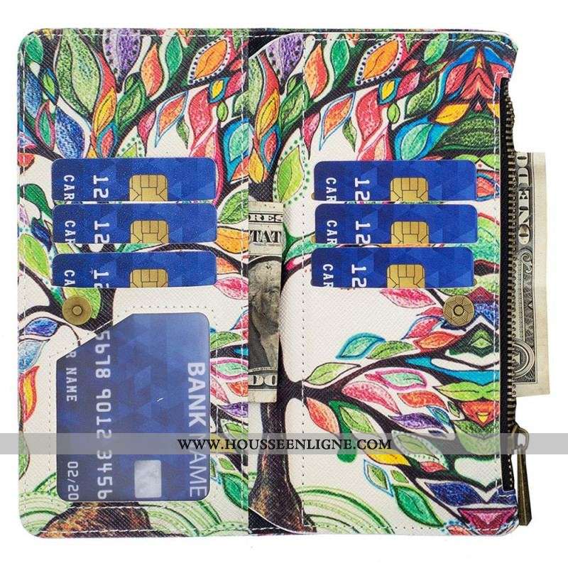 Housse Samsung Galaxy M23 5G Porte-Monnaie et Lanière Arbre