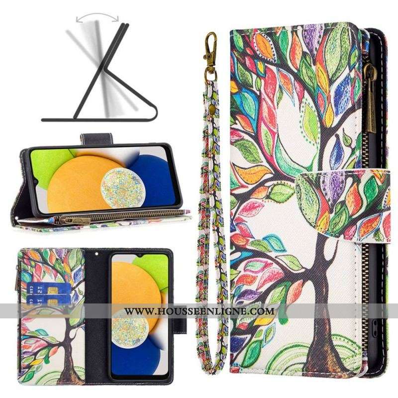 Housse Samsung Galaxy M23 5G Porte-Monnaie et Lanière Arbre