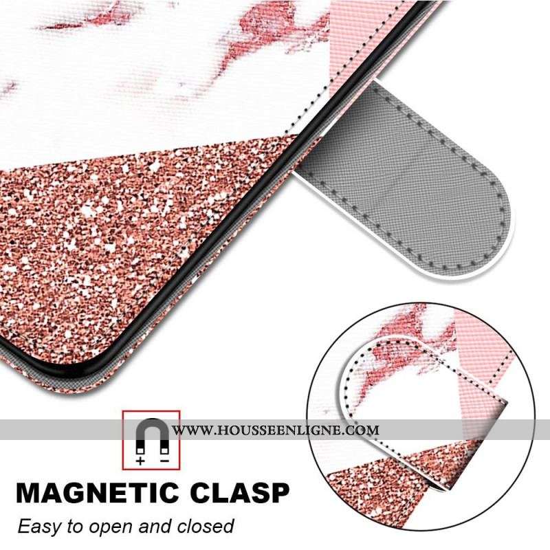 Housse Samsung Galaxy M23 5G Triangle en Marbre et Paillettes