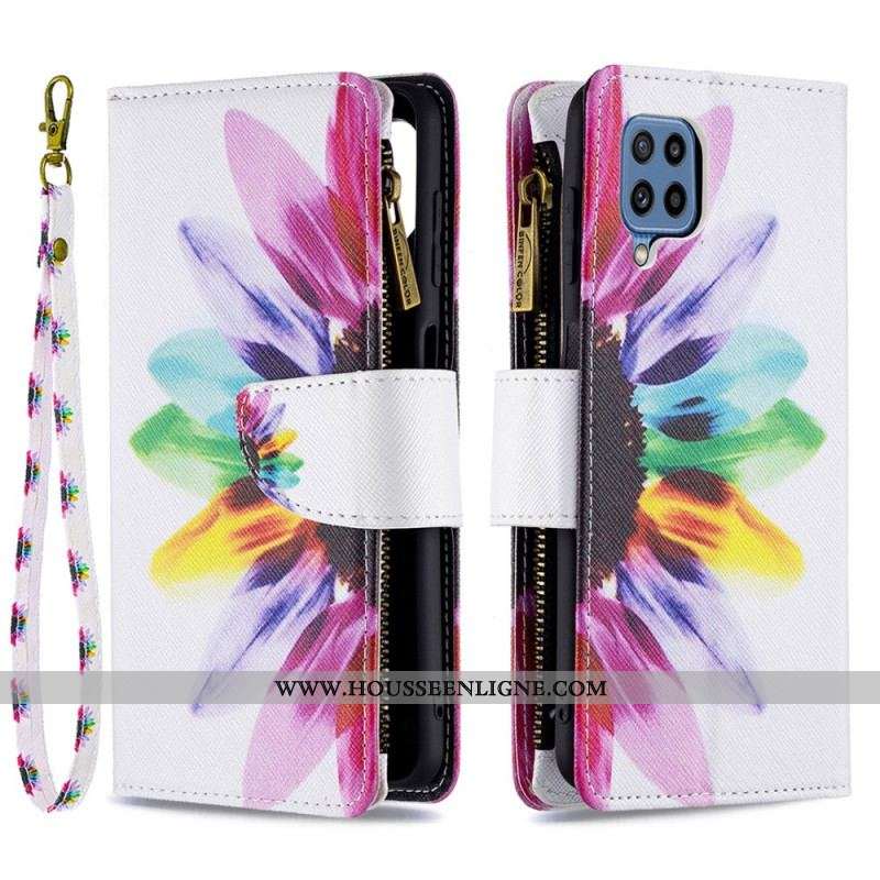 Housse Samsung Galaxy M32 Poche Zippée Fleur