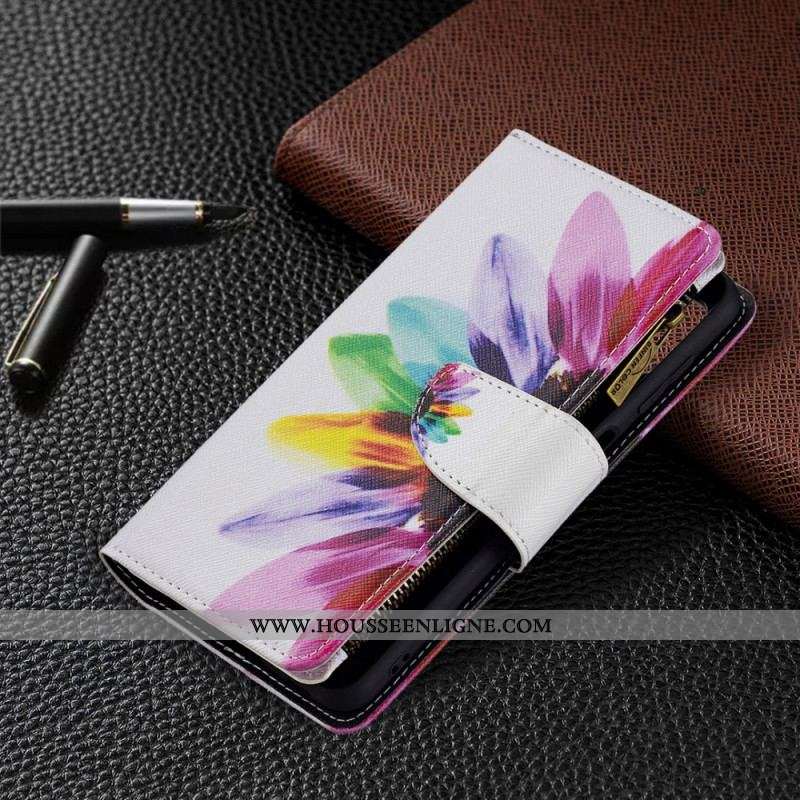 Housse Samsung Galaxy M32 Poche Zippée Fleur