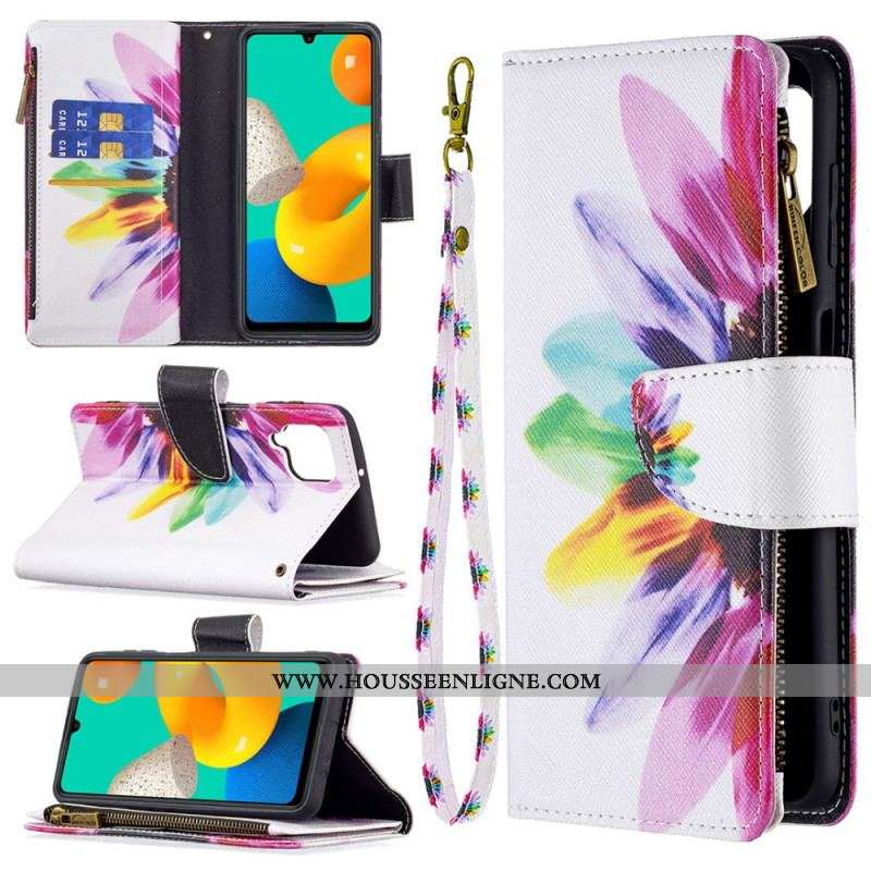 Housse Samsung Galaxy M32 Poche Zippée Fleur