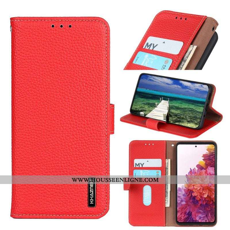 Housse Samsung Galaxy M32 Véritable Cuir Litchi KHAZNEH RFID