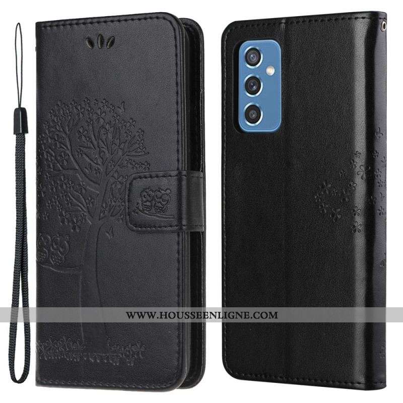 Housse Samsung Galaxy M52 5G Arbre et Hiboux à Lanière