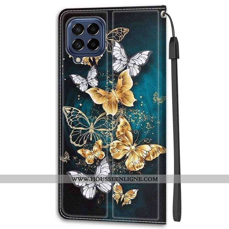 Housse Samsung Galaxy M53 5G Fan des Papillons à Lanière