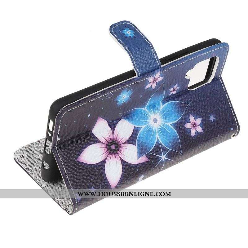 Housse Samsung Galaxy M53 5G Fleurs Lunaires à Lanière