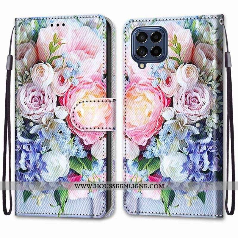 Housse Samsung Galaxy M53 5G Fleurs avec Lanière