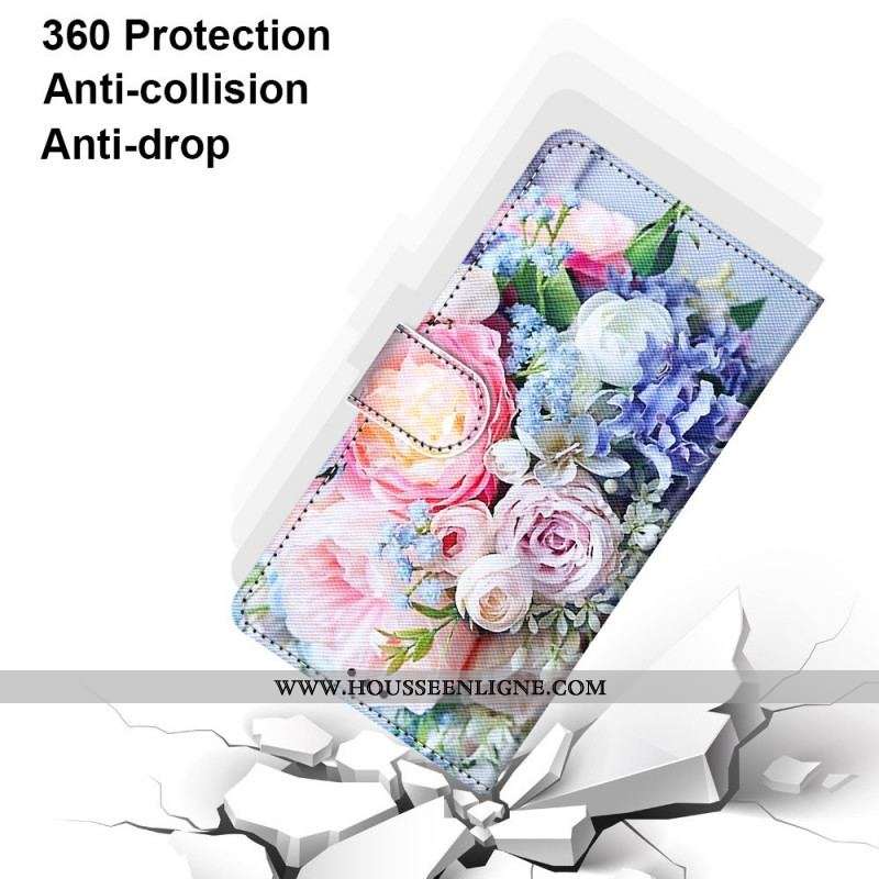 Housse Samsung Galaxy M53 5G Fleurs avec Lanière