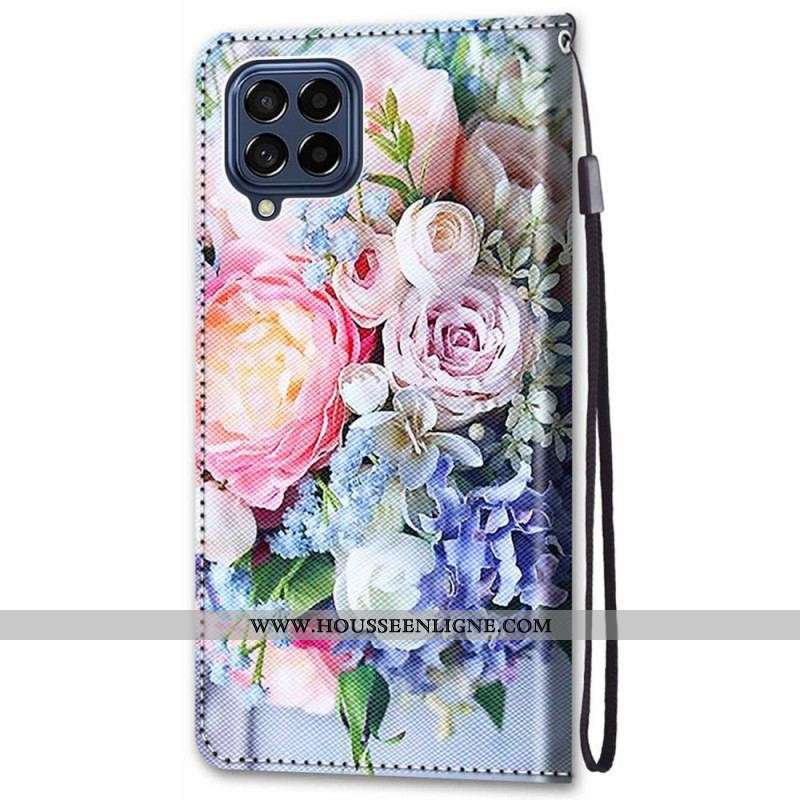 Housse Samsung Galaxy M53 5G Fleurs avec Lanière