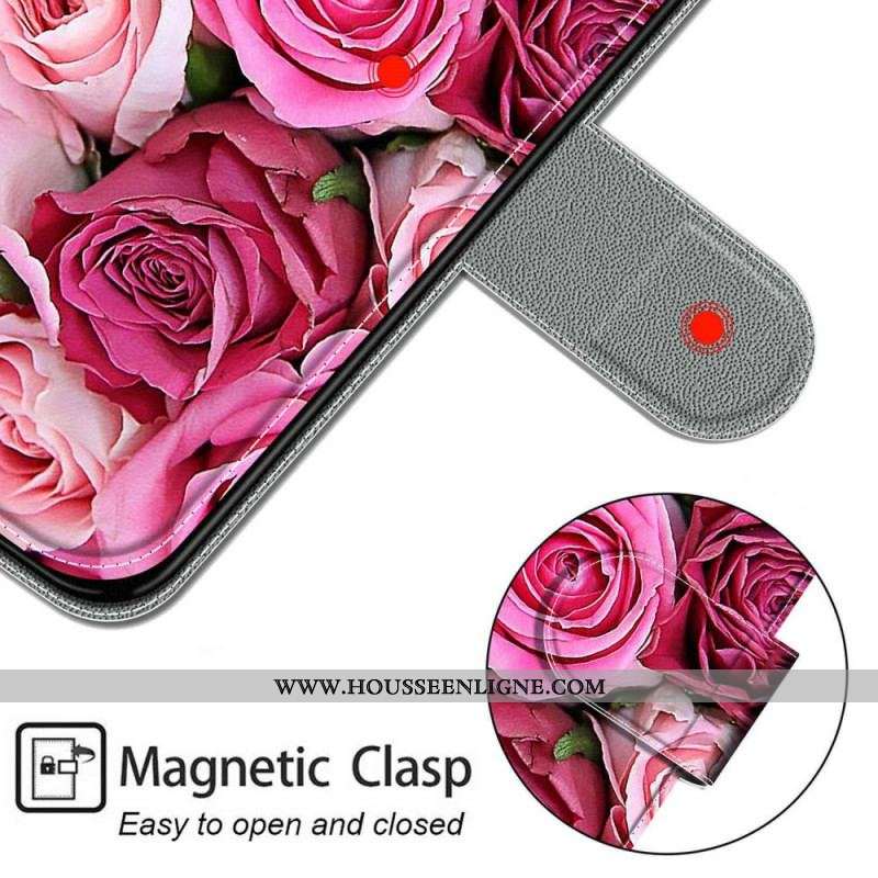 Housse Samsung Galaxy M53 5G Roses avec Lanière