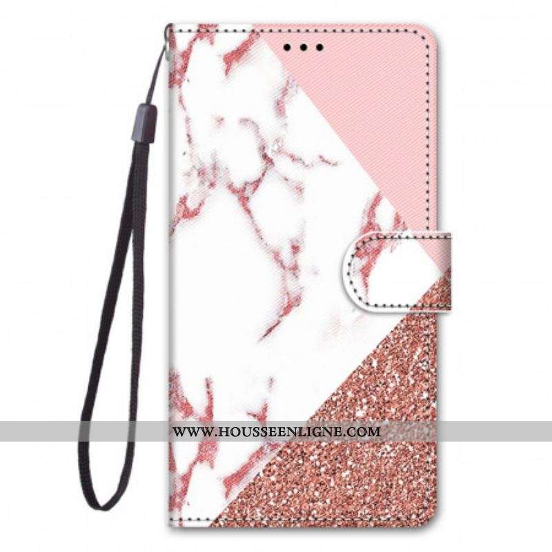 Housse Samsung Galaxy M53 5G Triangle en Marbre et Paillettes