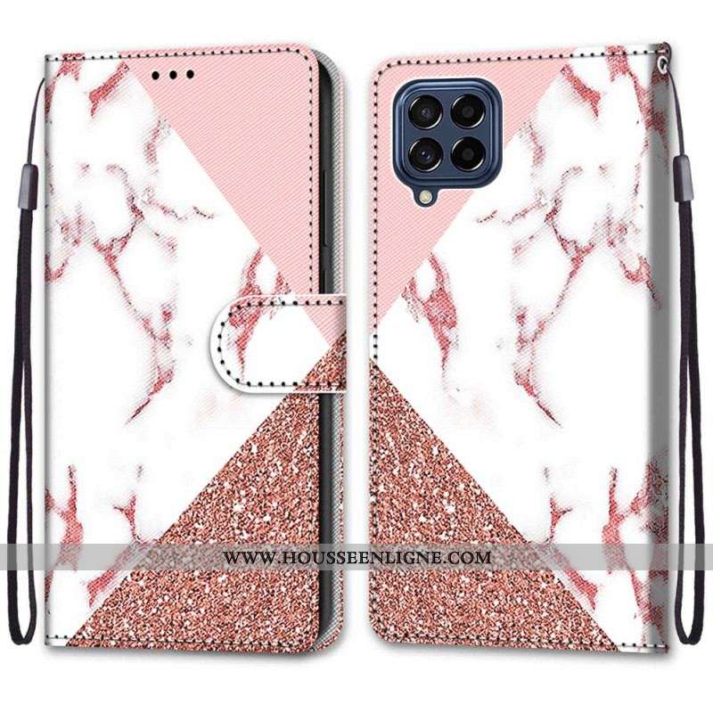 Housse Samsung Galaxy M53 5G Triangle en Marbre et Paillettes