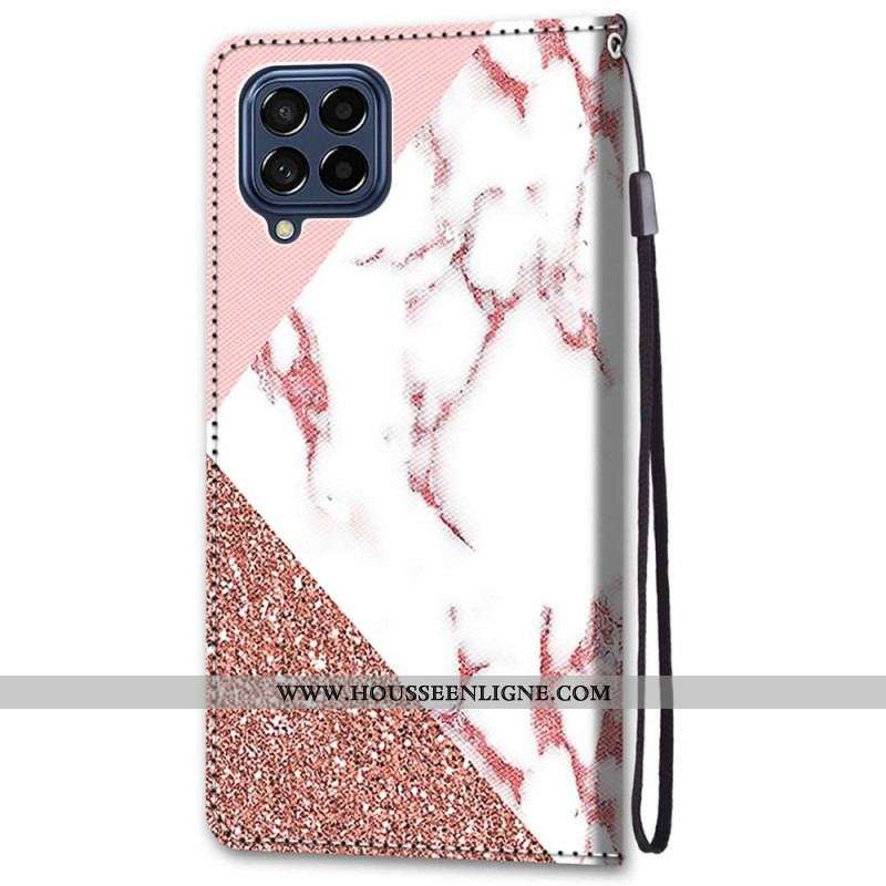 Housse Samsung Galaxy M53 5G Triangle en Marbre et Paillettes