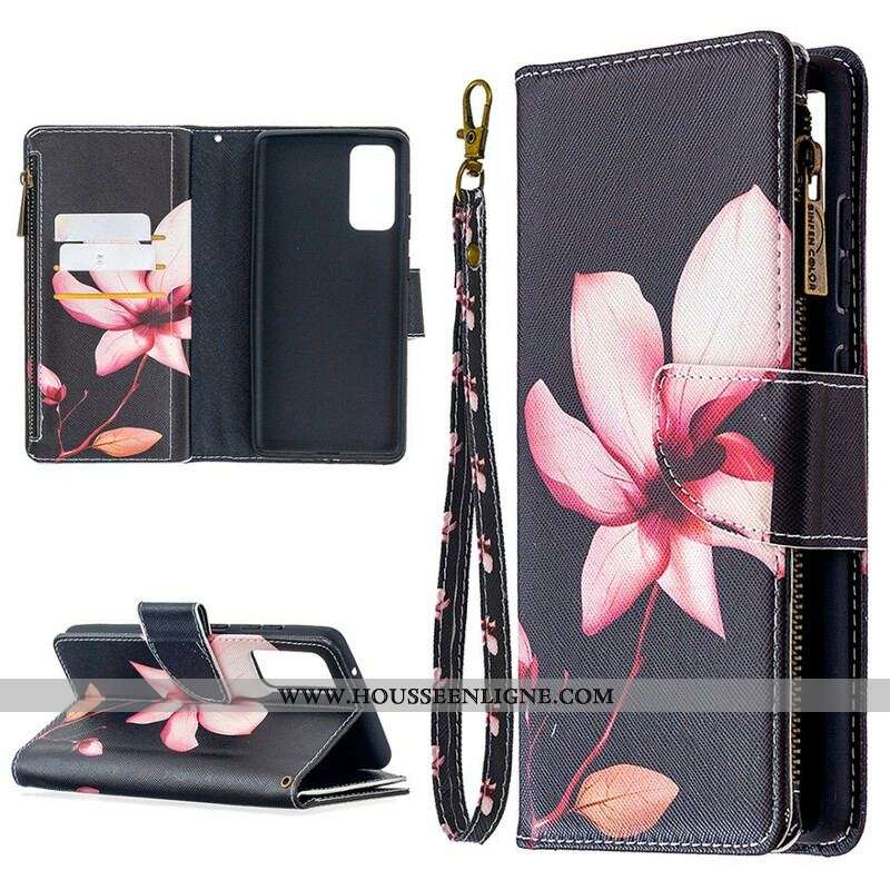 Housse Samsung Galaxy S20 FE Poche Zippée Fleur