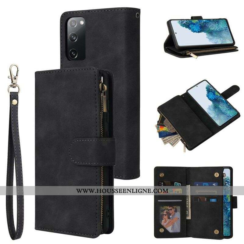 Housse Samsung Galaxy S20 FE Style Cuir Multi-Cartes avec Lanière