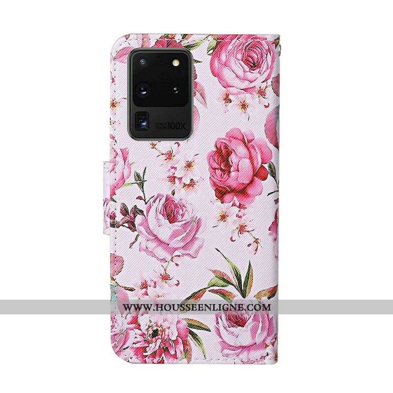 Housse Samsung Galaxy S20 Ultra Fleurs Magistrales avec Lanière