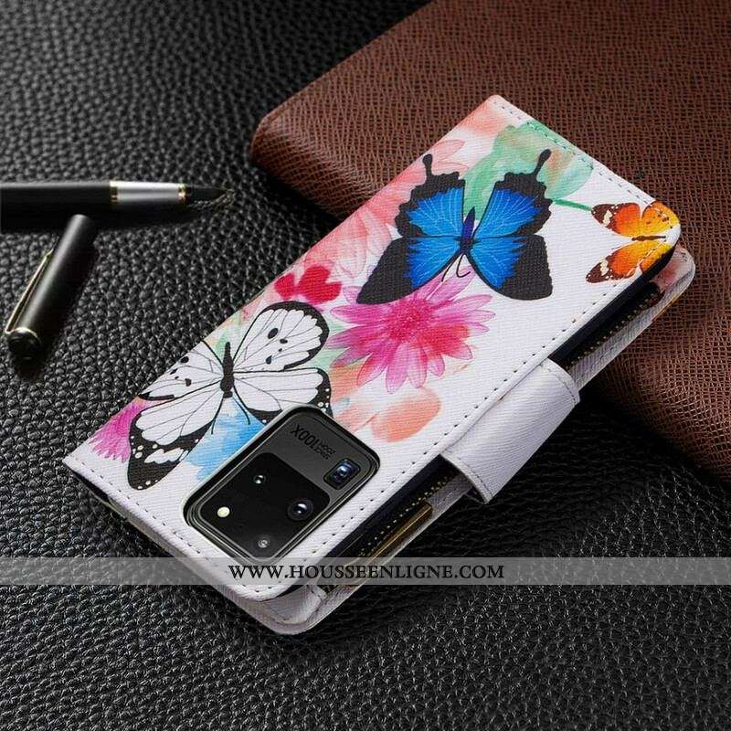 Housse Samsung Galaxy S20 Ultra Poche Zippée Papillons