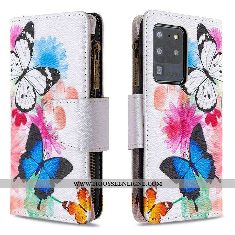 Housse Samsung Galaxy S20 Ultra Poche Zippée Papillons