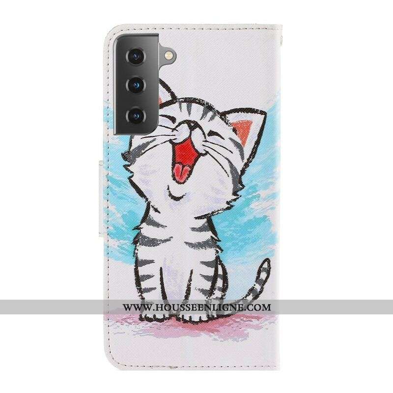 Housse Samsung Galaxy S21 5G Chaton Couleur à Lanière