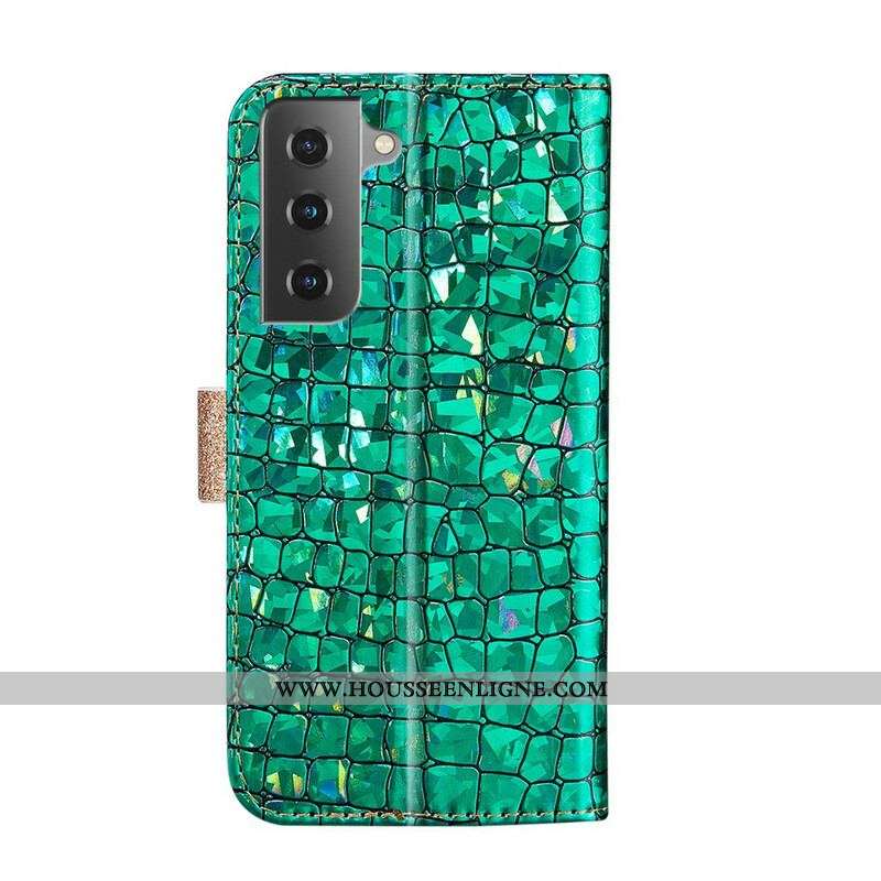 Housse Samsung Galaxy S21 5G Croco Diamants