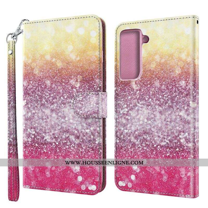 Housse Samsung Galaxy S21 5G Dégradé Paillettes Magenta