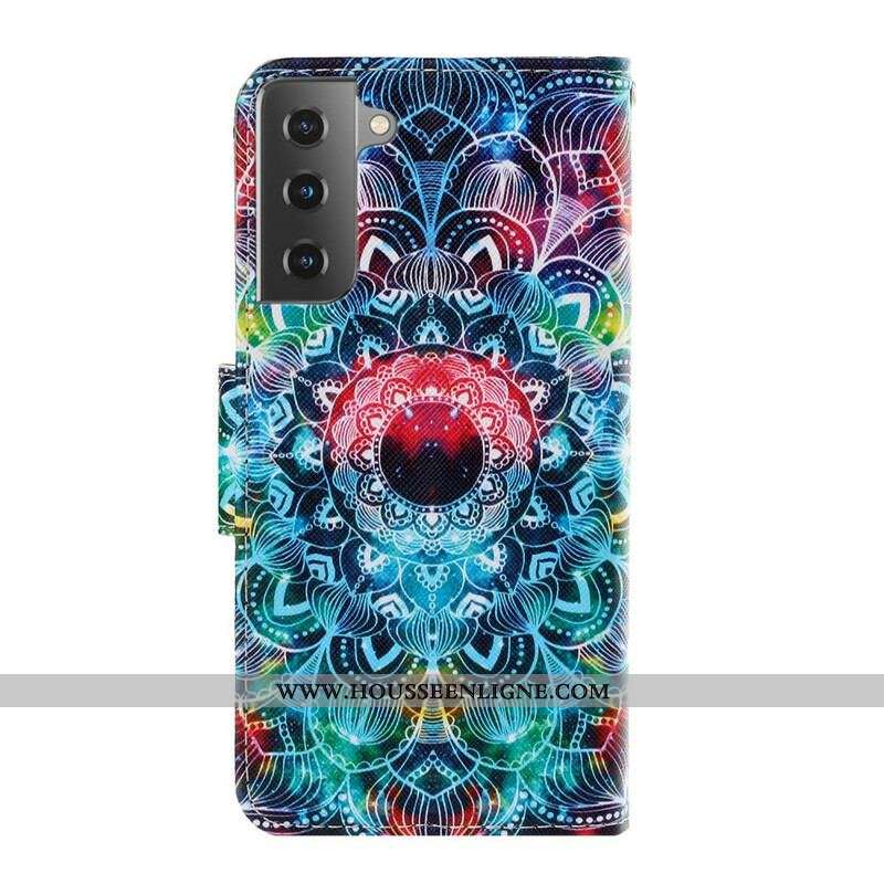 Housse Samsung Galaxy S21 5G Flashy Mandala à Lanière